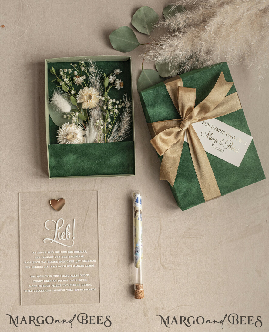 FRISCH VERHEIRATETES PAAR GESCHENKE Geldgeschenk zur Hochzeit Geschenkschachtel für Geld Geldgeschenk zur Hochzeit mit Strauß aus Trockenblumen personalisiert
