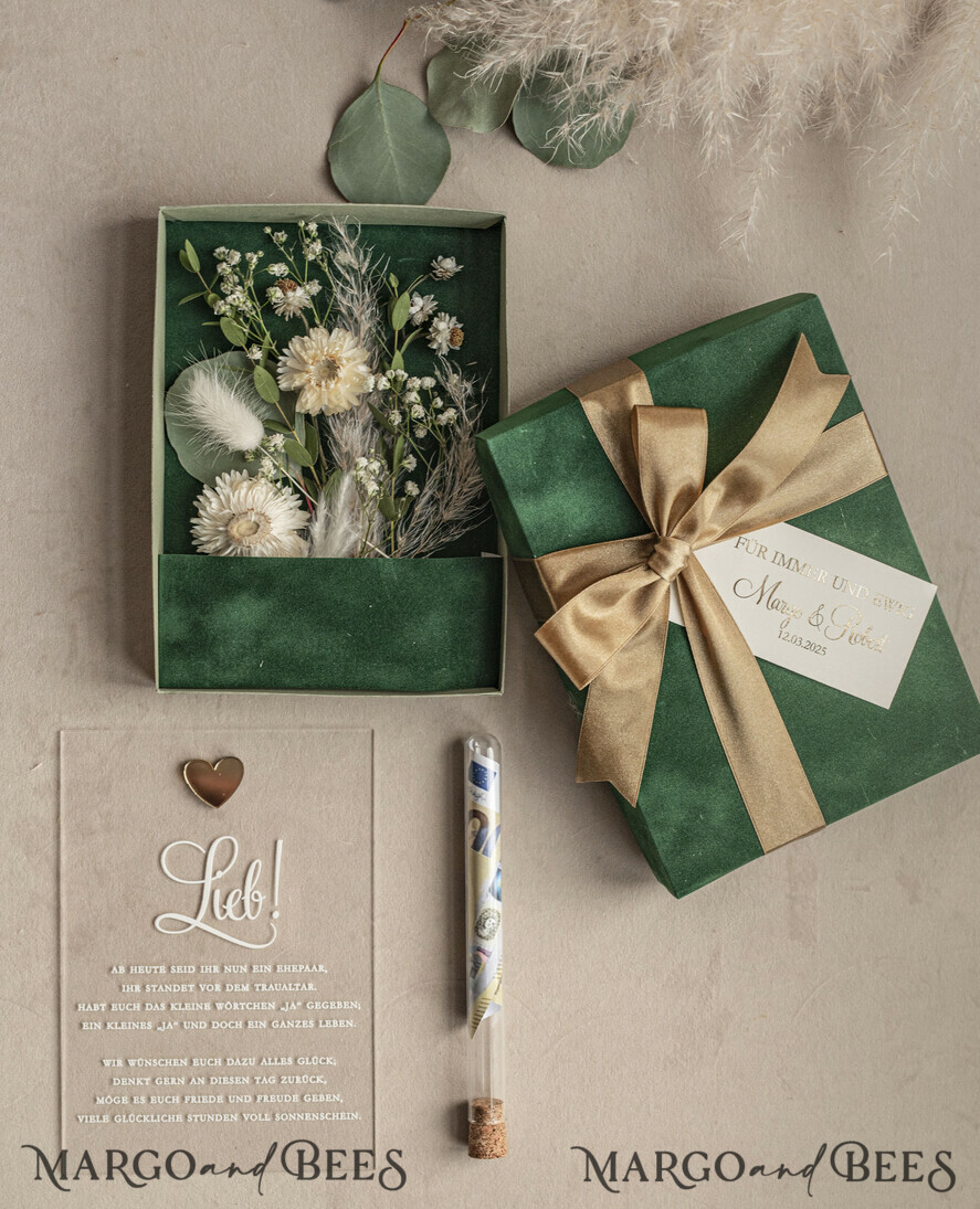 FRISCH VERHEIRATETES PAAR GESCHENKE Geldgeschenk zur Hochzeit Geschenkschachtel für Geld Geldgeschenk zur Hochzeit mit Strauß aus Trockenblumen personalisiert
