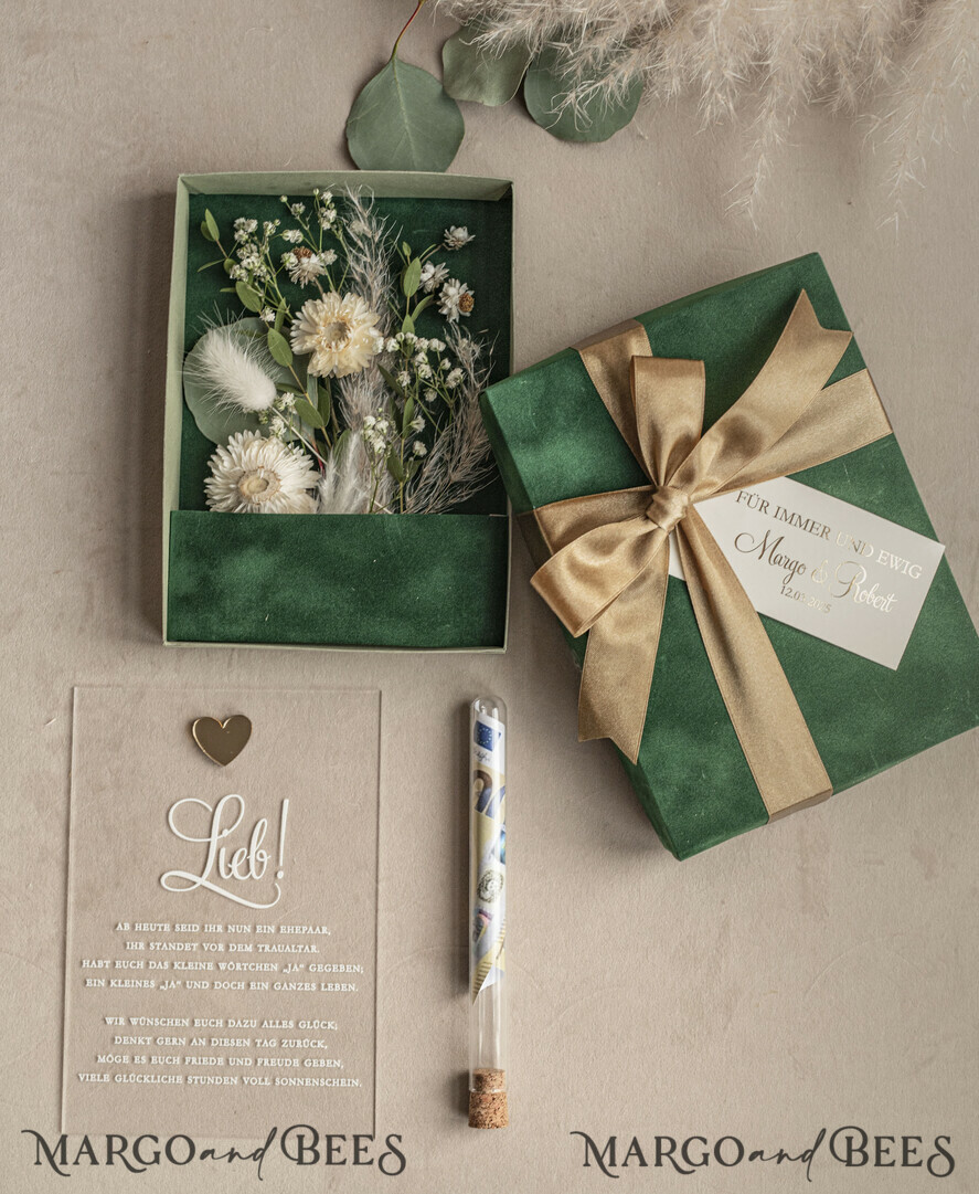 FRISCH VERHEIRATETES PAAR GESCHENKE Geldgeschenk zur Hochzeit Geschenkschachtel für Geld Geldgeschenk zur Hochzeit mit Strauß aus Trockenblumen personalisiert