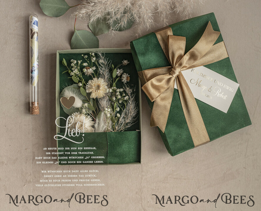 FRISCH VERHEIRATETES PAAR GESCHENKE Geldgeschenk zur Hochzeit Geschenkschachtel für Geld Geldgeschenk zur Hochzeit mit Strauß aus Trockenblumen personalisiert