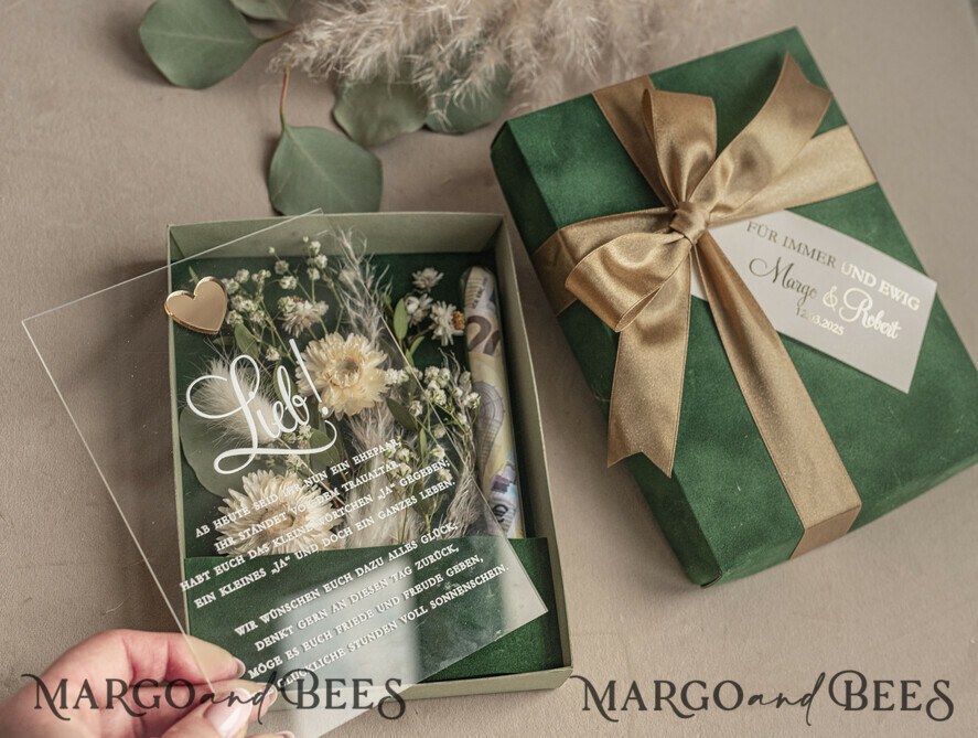FRISCH VERHEIRATETES PAAR GESCHENKE Geldgeschenk zur Hochzeit Geschenkschachtel für Geld Geldgeschenk zur Hochzeit mit Strauß aus Trockenblumen personalisiert