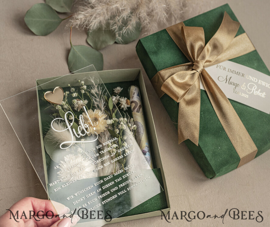 FRISCH VERHEIRATETES PAAR GESCHENKE Geldgeschenk zur Hochzeit Geschenkschachtel für Geld Geldgeschenk zur Hochzeit mit Strauß aus Trockenblumen personalisiert