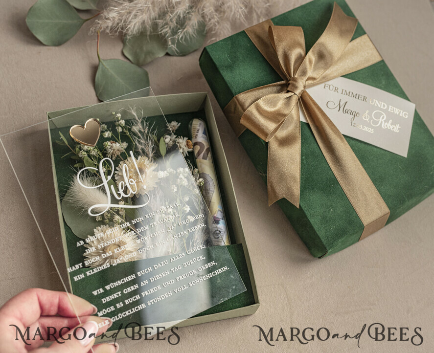 FRISCH VERHEIRATETES PAAR GESCHENKE Geldgeschenk zur Hochzeit Geschenkschachtel für Geld Geldgeschenk zur Hochzeit mit Strauß aus Trockenblumen personalisiert