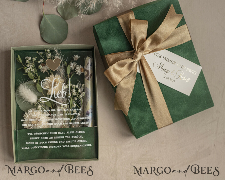 FRISCH VERHEIRATETES PAAR GESCHENKE Geldgeschenk zur Hochzeit Geschenkschachtel für Geld Geldgeschenk zur Hochzeit mit Strauß aus Trockenblumen personalisiert