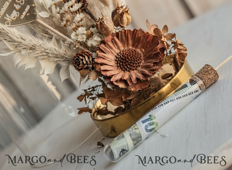 FRISCH VERHEIRATETES PAAR GESCHENKE Geldgeschenk zur Hochzeit Geschenkschachtel für Geld Geldgeschenk zur Hochzeit mit Strauß aus Trockenblumen personalisiert