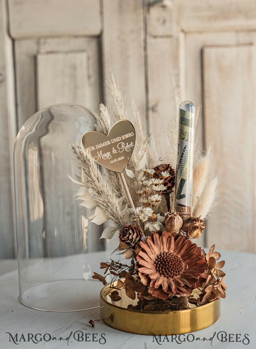 FRISCH VERHEIRATETES PAAR GESCHENKE Geldgeschenk zur Hochzeit Geschenkschachtel für Geld Geldgeschenk zur Hochzeit mit Strauß aus Trockenblumen personalisiert