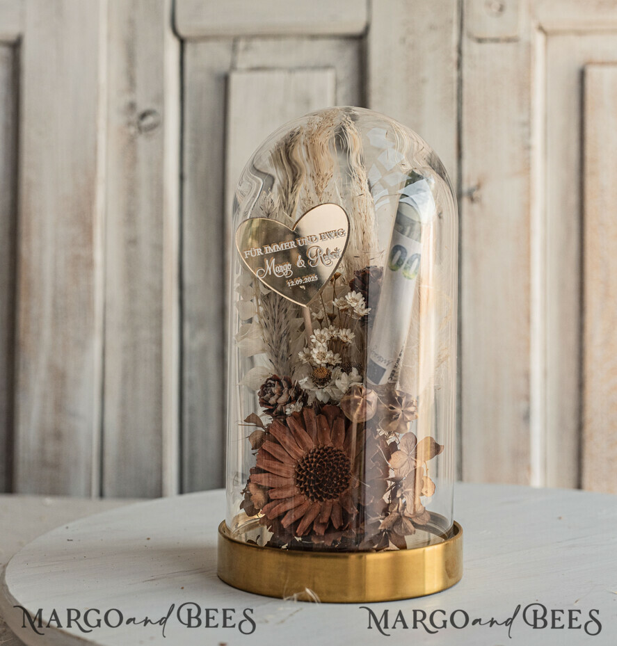 FRISCH VERHEIRATETES PAAR GESCHENKE Geldgeschenk zur Hochzeit Geschenkschachtel für Geld Geldgeschenk zur Hochzeit mit Strauß aus Trockenblumen personalisiert
