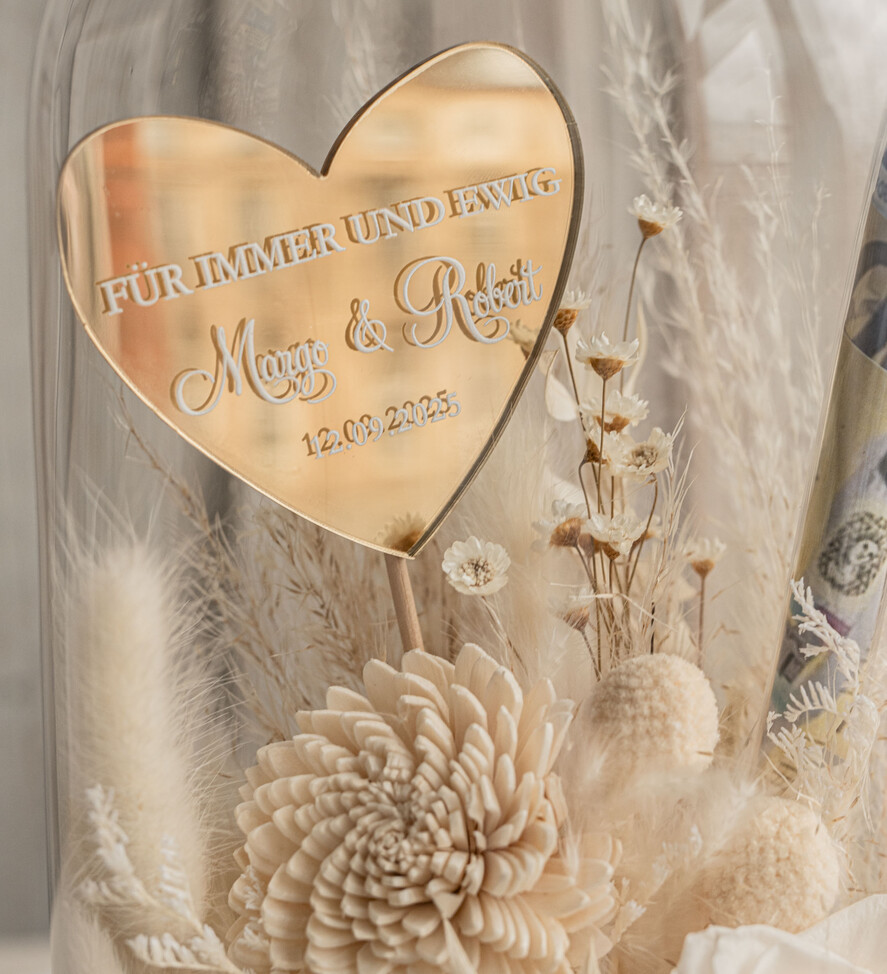 FRISCH VERHEIRATETES PAAR GESCHENKE Geldgeschenk zur Hochzeit Geschenkschachtel für Geld Geldgeschenk zur Hochzeit mit Strauß aus Trockenblumen personalisiert