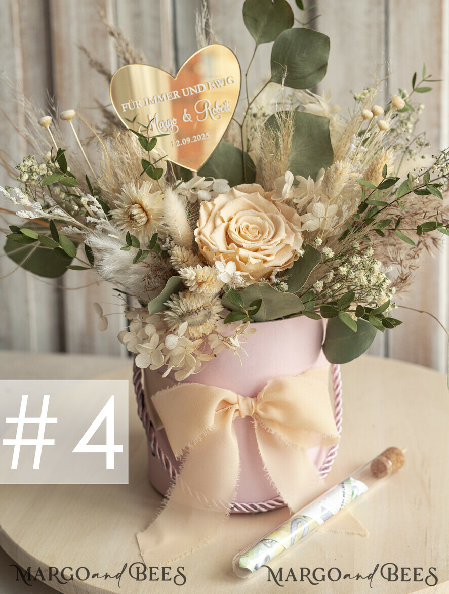 FRISCH VERHEIRATETES PAAR GESCHENKE Geldgeschenk zur Hochzeit Geschenkschachtel für Geld Geldgeschenk zur Hochzeit mit Strauß aus Trockenblumen personalisiert