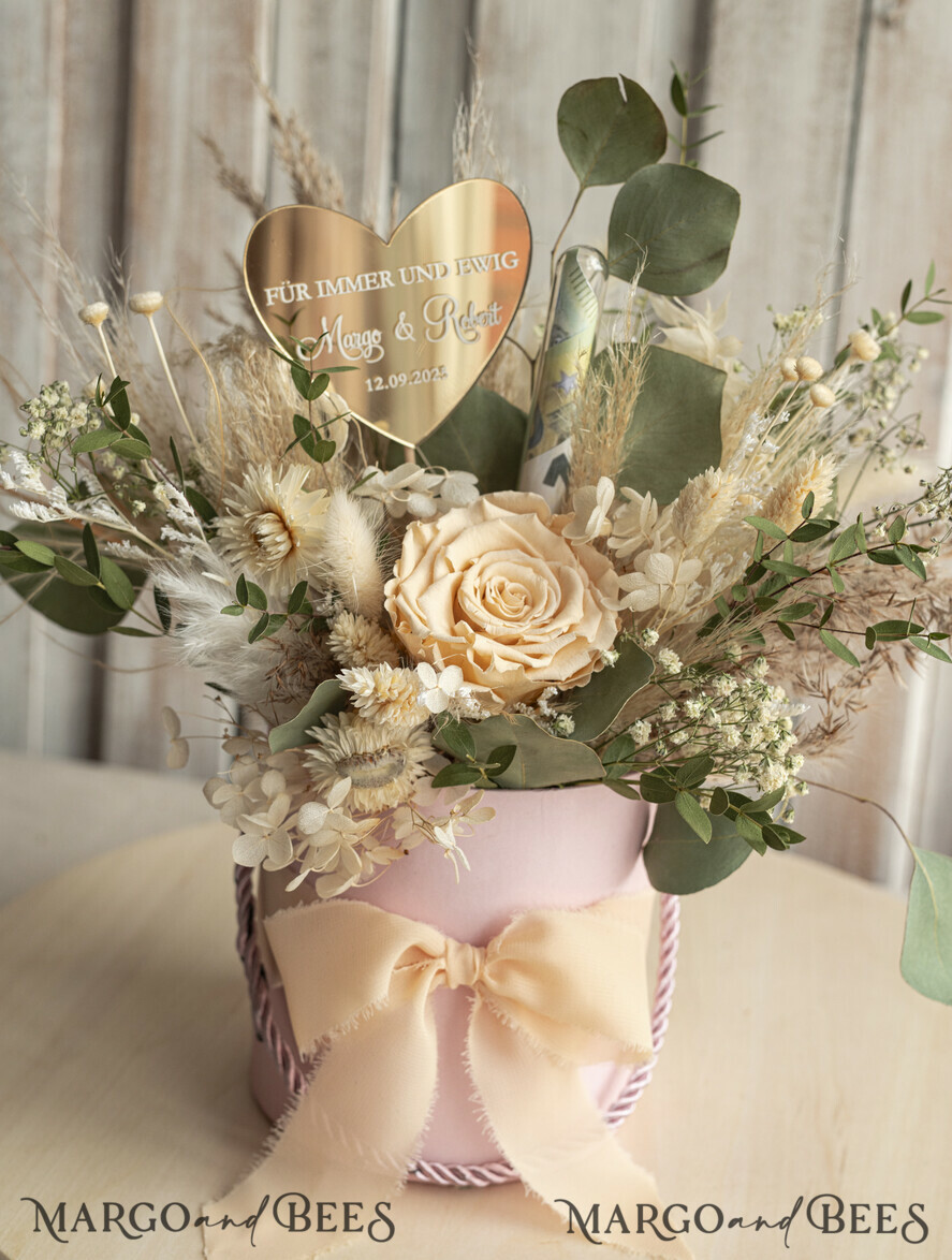 FRISCH VERHEIRATETES PAAR GESCHENKE Geldgeschenk zur Hochzeit Geschenkschachtel für Geld Geldgeschenk zur Hochzeit mit Strauß aus Trockenblumen personalisiert