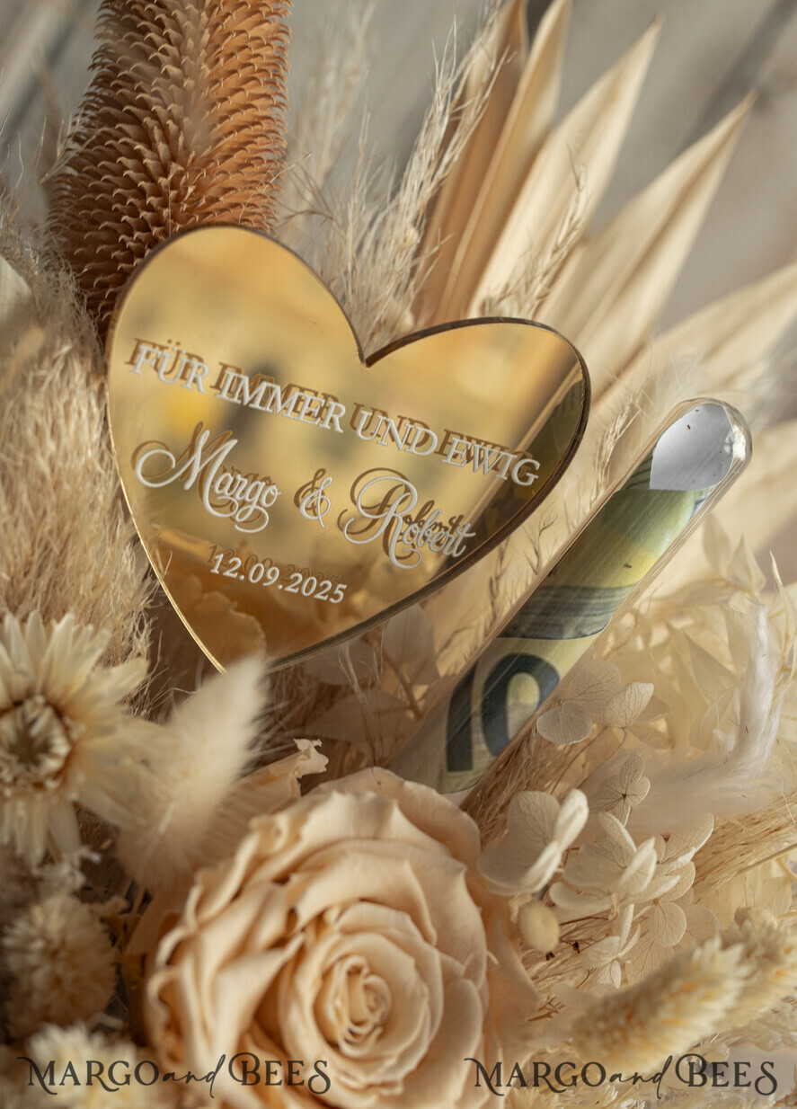 FRISCH VERHEIRATETES PAAR GESCHENKE Geldgeschenk zur Hochzeit Geschenkschachtel für Geld Geldgeschenk zur Hochzeit mit Strauß aus Trockenblumen personalisiert