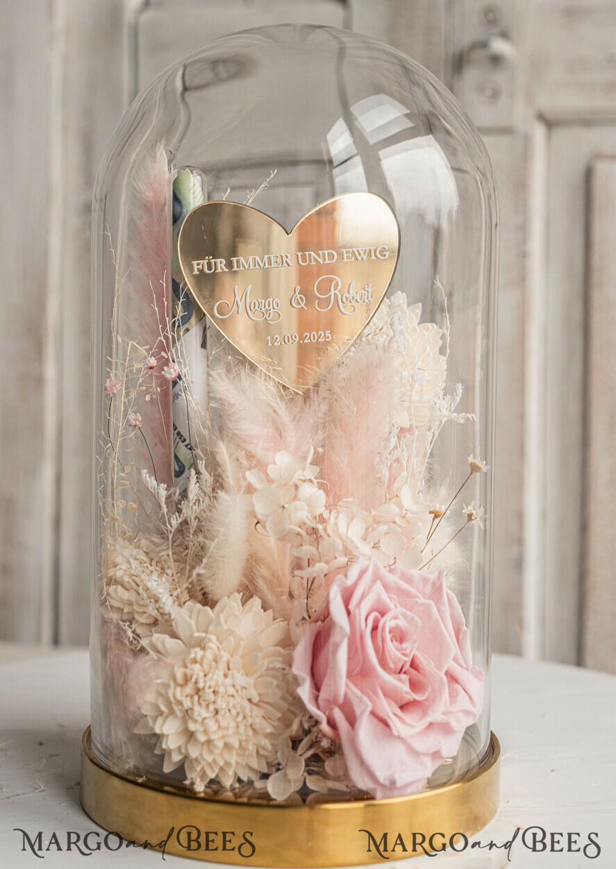 FRISCH VERHEIRATETES PAAR GESCHENKE Geldgeschenk zur Hochzeit Geschenkschachtel für Geld Geldgeschenk zur Hochzeit mit Strauß aus Trockenblumen personalisiert