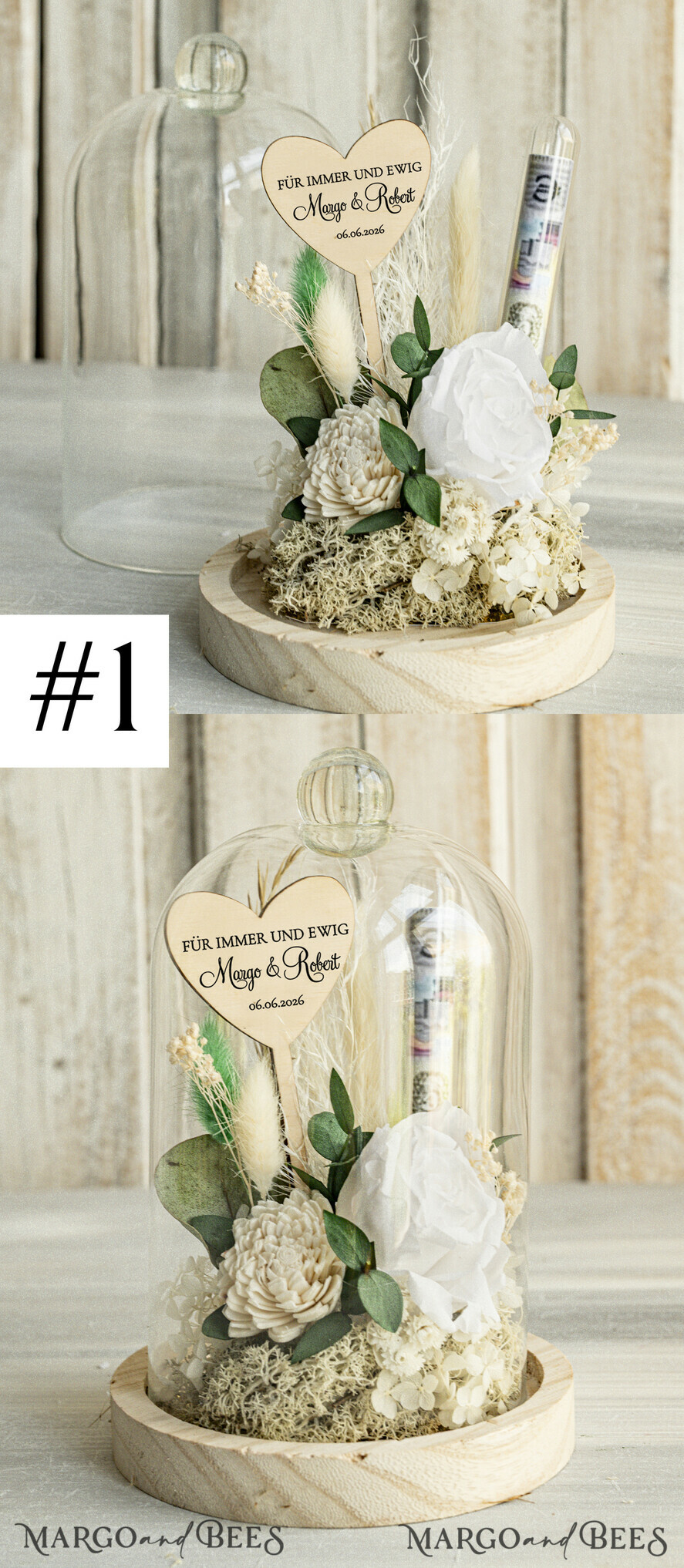 FRISCH VERHEIRATETES PAAR GESCHENKE Geldgeschenk zur Hochzeit Geschenkschachtel für Geld Geldgeschenk zur Hochzeit mit Strauß aus Trockenblumen personalisiert
