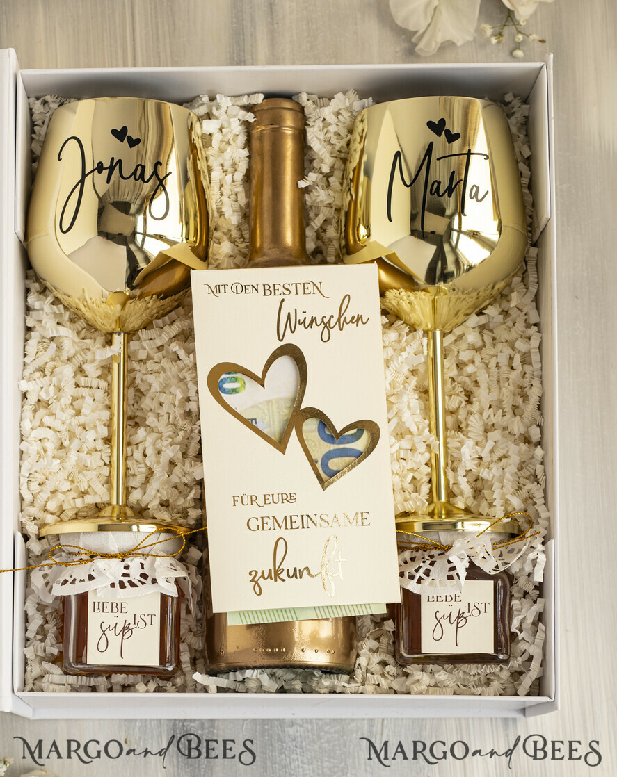 FRISCH VERHEIRATETES PAAR GESCHENKE Geldgeschenk zur Hochzeit Geschenkschachtel für Geld Geldgeschenk zur Hochzeit mit Strauß aus Trockenblumen personalisiert