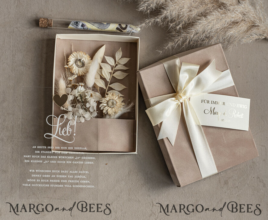 FRISCH VERHEIRATETES PAAR GESCHENKE Geldgeschenk zur Hochzeit Geschenkschachtel für Geld Geldgeschenk zur Hochzeit mit Strauß aus Trockenblumen personalisiert