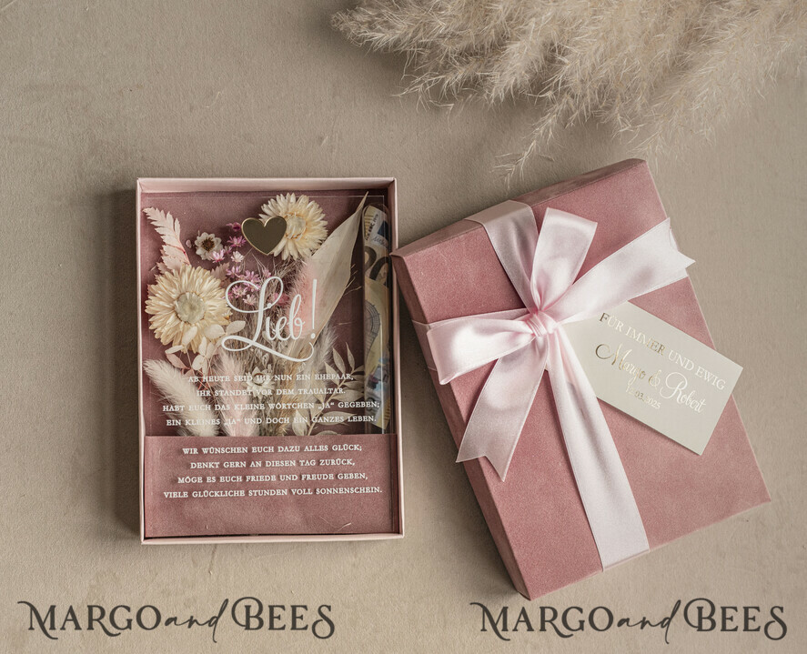 FRISCH VERHEIRATETES PAAR GESCHENKE Geldgeschenk zur Hochzeit Geschenkschachtel für Geld Geldgeschenk zur Hochzeit mit Strauß aus Trockenblumen personalisiert
