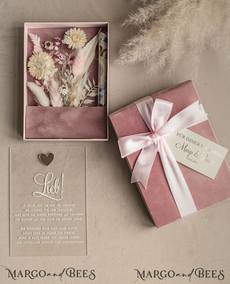 FRISCH VERHEIRATETES PAAR GESCHENKE Geldgeschenk zur Hochzeit Geschenkschachtel für Geld Geldgeschenk zur Hochzeit mit Strauß aus Trockenblumen personalisiert