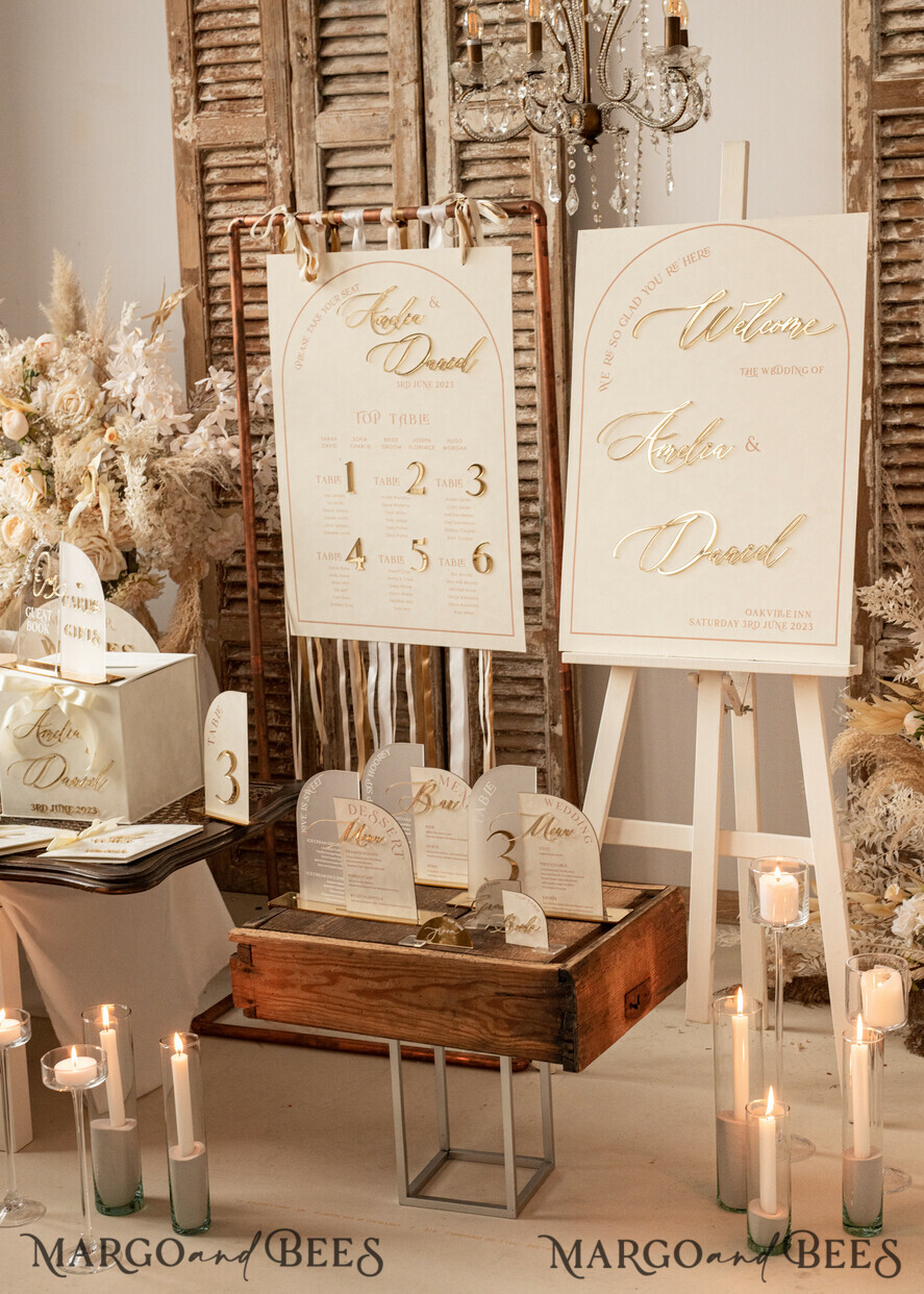 TISCHDEKORATIONSCHILDER   Samt Tischnummern und Dekoration Acryl-Halb-Bogen Samt Elfenbein Hochzeits-Tischnummern, Ecru Gold Schild, Gold Plexi Tischnummern, Luxus Beige Hochzeits Tischdekoration, Hochzeitsbeschilderung Goldener Spiegel Tischnummern