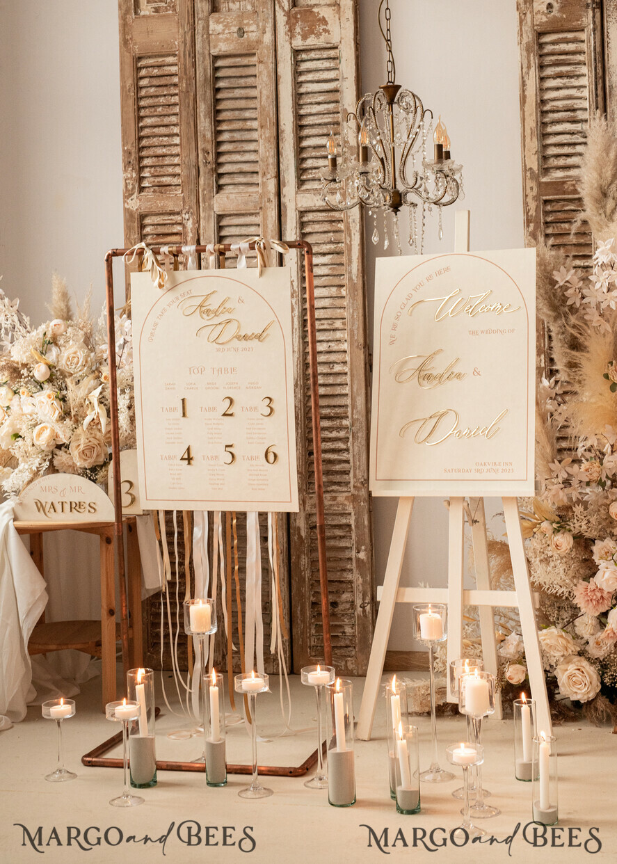 TISCHDEKORATIONSCHILDER   Samt Tischnummern und Dekoration Acryl-Halb-Bogen Samt Elfenbein Hochzeits-Tischnummern, Ecru Gold Schild, Gold Plexi Tischnummern, Luxus Beige Hochzeits Tischdekoration, Hochzeitsbeschilderung Goldener Spiegel Tischnummern