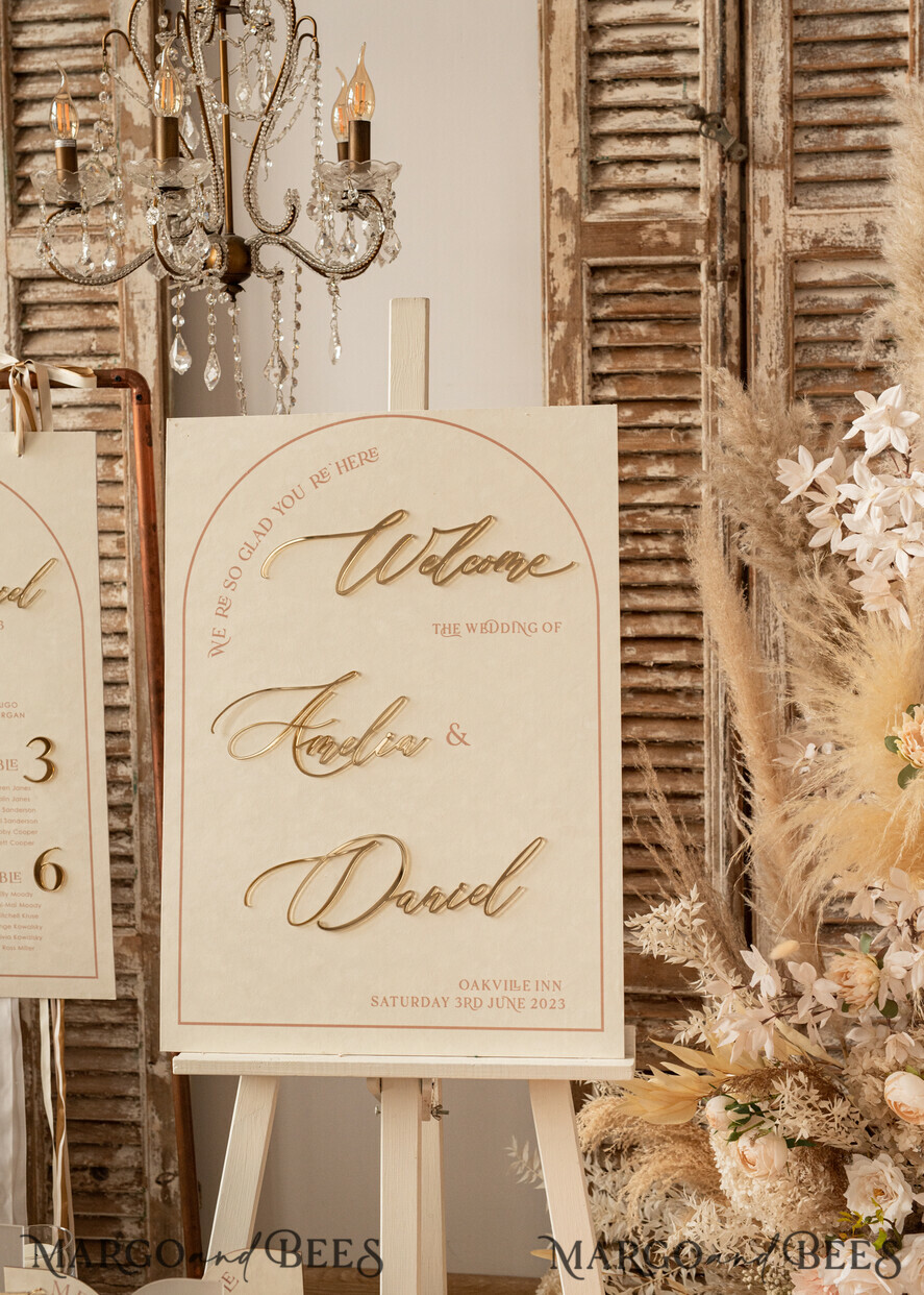 TISCHDEKORATIONSCHILDER   Samt Tischnummern und Dekoration Acrylbogen Tischnummer & Dinner-Menü-Kombination, gefrorenes Elfenbein-Acryl-Gold-Schild, goldene gefrostete Plexi-Velours-Tischnummern & Menü-Kombination, luxuriöse Hochzeits-Tischdekoration, Hochzeitsbeschilderung goldene Spiegeltischnummern & Menü