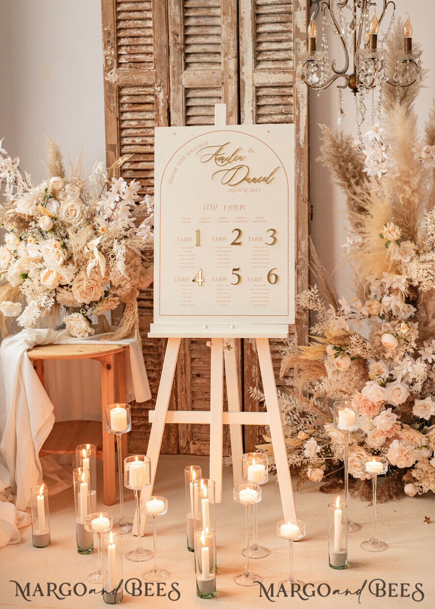 TISCHDEKORATIONSCHILDER   Samt Tischnummern und Dekoration Acrylbogen Tischnummer & Dinner-Menü-Kombination, gefrorenes Elfenbein-Acryl-Gold-Schild, goldene gefrostete Plexi-Velours-Tischnummern & Menü-Kombination, luxuriöse Hochzeits-Tischdekoration, Hochzeitsbeschilderung goldene Spiegeltischnummern & Menü