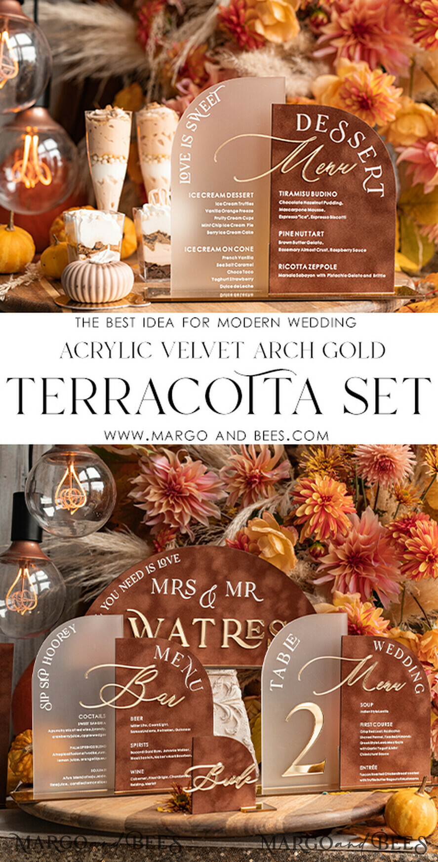 TISCHDEKORATIONSCHILDER   Samt Tischnummern und Dekoration Acrylic Arch Bar Menü-Kombination, klares Plexiglas Gold Rost Samt Getränkebar-Menü-Schild mit Ständer, Terracotta Plexi Tischbar-Menü-Kombination Luxus Hochzeits Tischdekoration, Hochzeitsbeschilderung verbranntes Orange Getränkebar-Menü