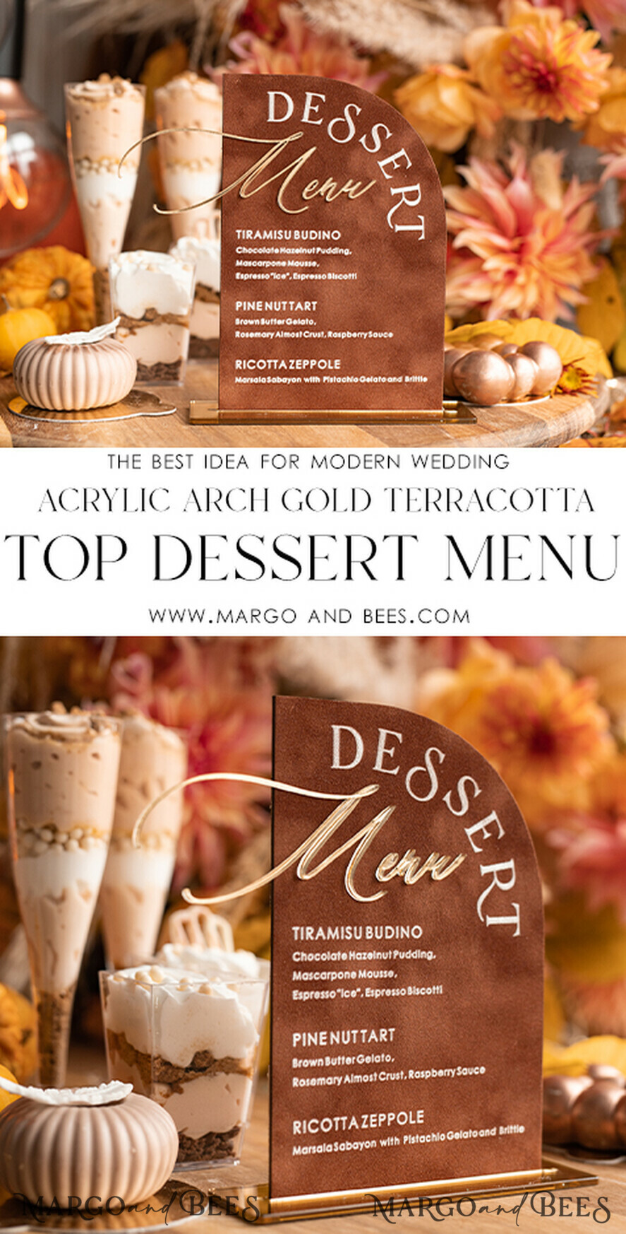 TISCHDEKORATIONSCHILDER   Samt Tischnummern und Dekoration Terrakotta Samt Bogen Dessertmenü, Rostgold Candy-Schild, Goldplexi Tischbogen Kuchenbar Menü, Luxuriöse Hochzeits-Tischdekoration, Hochzeitsbeschilderung Golden Burnt Orange