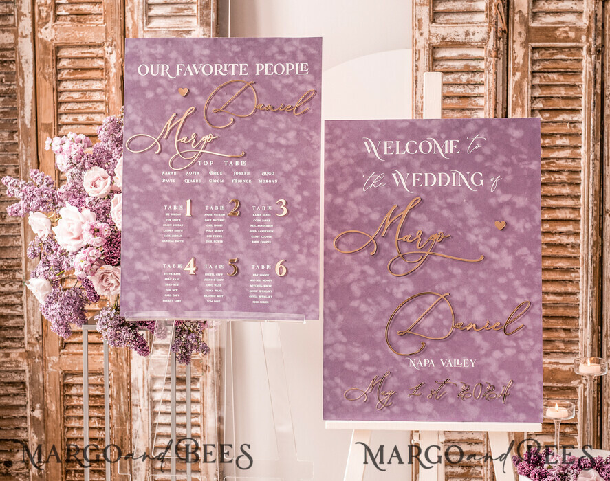 TISCHDEKORATIONSCHILDER   Samt Tischnummern und Dekoration Staubige Rose Goldene Acryl Tisch-Tafeln Mr & Mrs mit Ständer, Mauve Samt Gold Tischschild, Acryl Lila Tischschild, Lila Goldene Hochzeits Tischdekoration