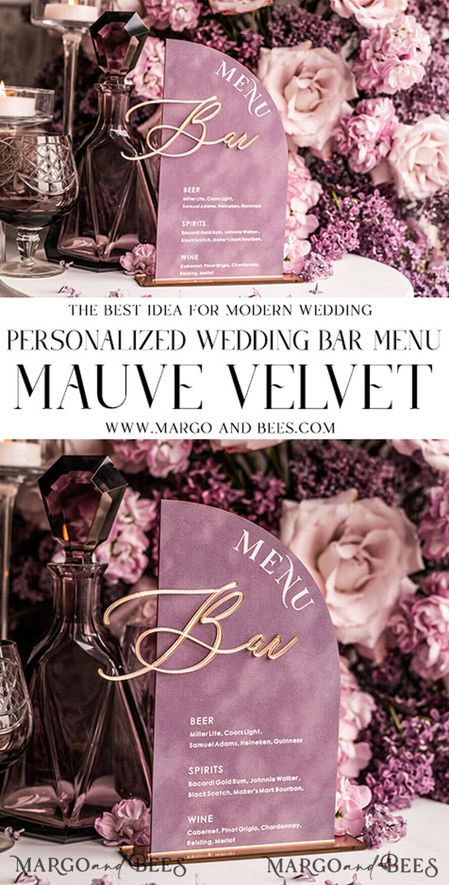 TISCHDEKORATIONSCHILDER   Samt Tischnummern und Dekoration Acryl-Bogen-Bar-Menü, gold Plexi Mauve Samt Getränkebar-Menü-Schild mit Ständer, staubrosa Tischbar-Menü, halb gewölbte Hochzeits-Tischdekoration, lila Getränkebar-Menü