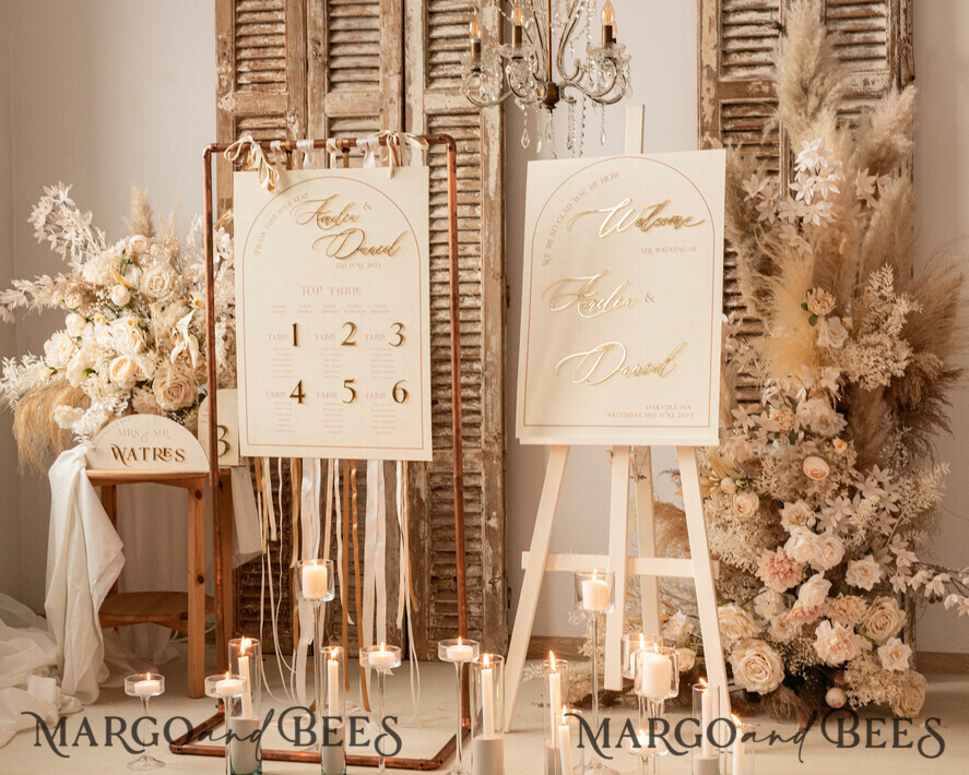 TISCHDEKORATIONSCHILDER   Samt Tischnummern und Dekoration Acrylbogen Dessertmenü, Elfenbein gefrorenes Acryl Gold Candy Bar Schild, Gold Plexi Tisch Dessertmenü Kombi Luxus Hochzeits Tisch Dekor, Hochzeitsbeschilderung Gold.