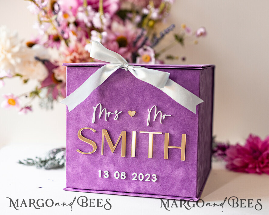 KARTONBOXEN  
 Samtkartenboxen Geschenkkartenbox & Karten mit besten Wünschen Set, Samt lila Hochzeitswunschbrunnen Geschenkkartenbox, personalisierte Hochzeitskartenbox, Luxus Kartenbox, Hochzeitskartenbox mit Deckel, Hochzeitsgeldbox, Hochzeitskartenbox.