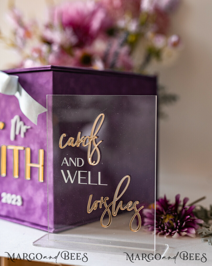 KARTONBOXEN  
 Samtkartenboxen Geschenkkartenbox & Karten mit besten Wünschen Set, Samt lila Hochzeitswunschbrunnen Geschenkkartenbox, personalisierte Hochzeitskartenbox, Luxus Kartenbox, Hochzeitskartenbox mit Deckel, Hochzeitsgeldbox, Hochzeitskartenbox.