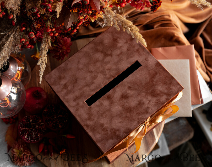 KARTONBOXEN  
 Samtkartenboxen Terracotta Fall Card Box und Arch Acrylkarten & Geschenkschilder, Samt Rost Hochzeit Kartenbox mit Deckel, verbrannte Orange Hochzeitsgeldbox, Kupfer Hochzeitskartenbox Karten und Geschenke Arch Acrylschild Set