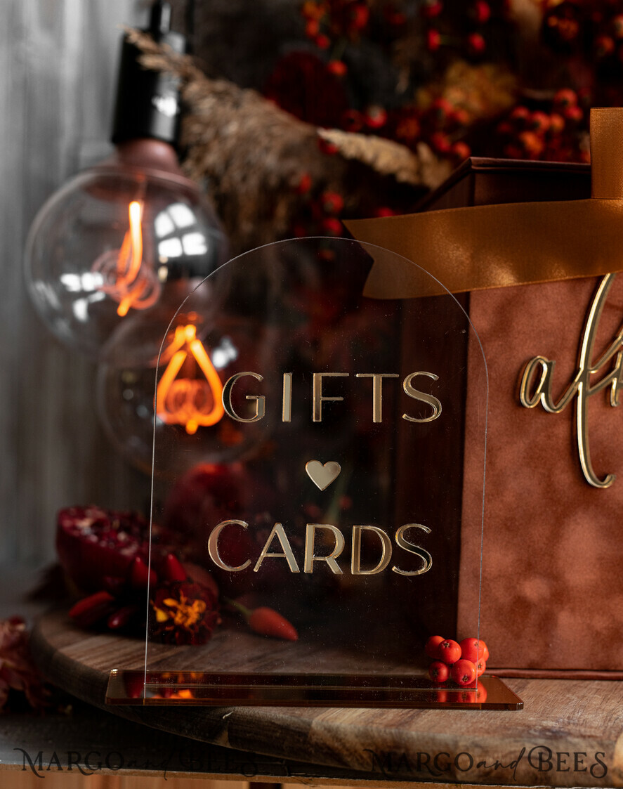 KARTONBOXEN  
 Samtkartenboxen Terracotta Fall Card Box und Arch Acrylkarten & Geschenkschilder, Samt Rost Hochzeit Kartenbox mit Deckel, verbrannte Orange Hochzeitsgeldbox, Kupfer Hochzeitskartenbox Karten und Geschenke Arch Acrylschild Set