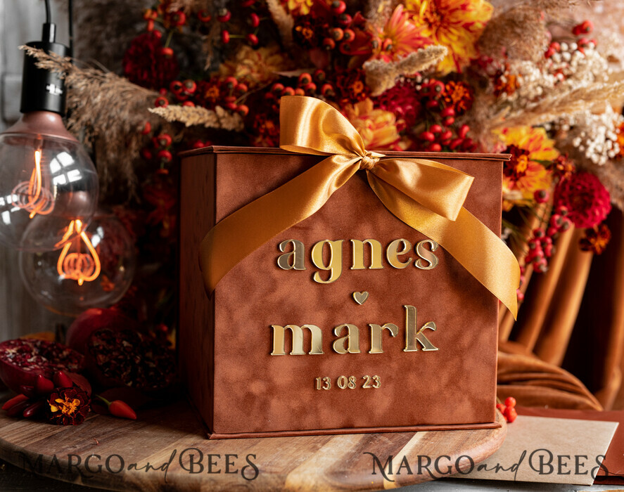 KARTONBOXEN  
 Samtkartenboxen Terrakotta Geschenkkartenbox, Samt Herbsthochzeits-Wunschbrunnen Geldgeschenkkartenbox, Rost Personalisierte Hochzeitskartenbox, Kupfer Luxus Kartenbox, Gebranntes Orange Hochzeitskartenbox mit Deckel, Gebranntes Orange Hochzeitsgeldbox, Hochzeitskartenbox