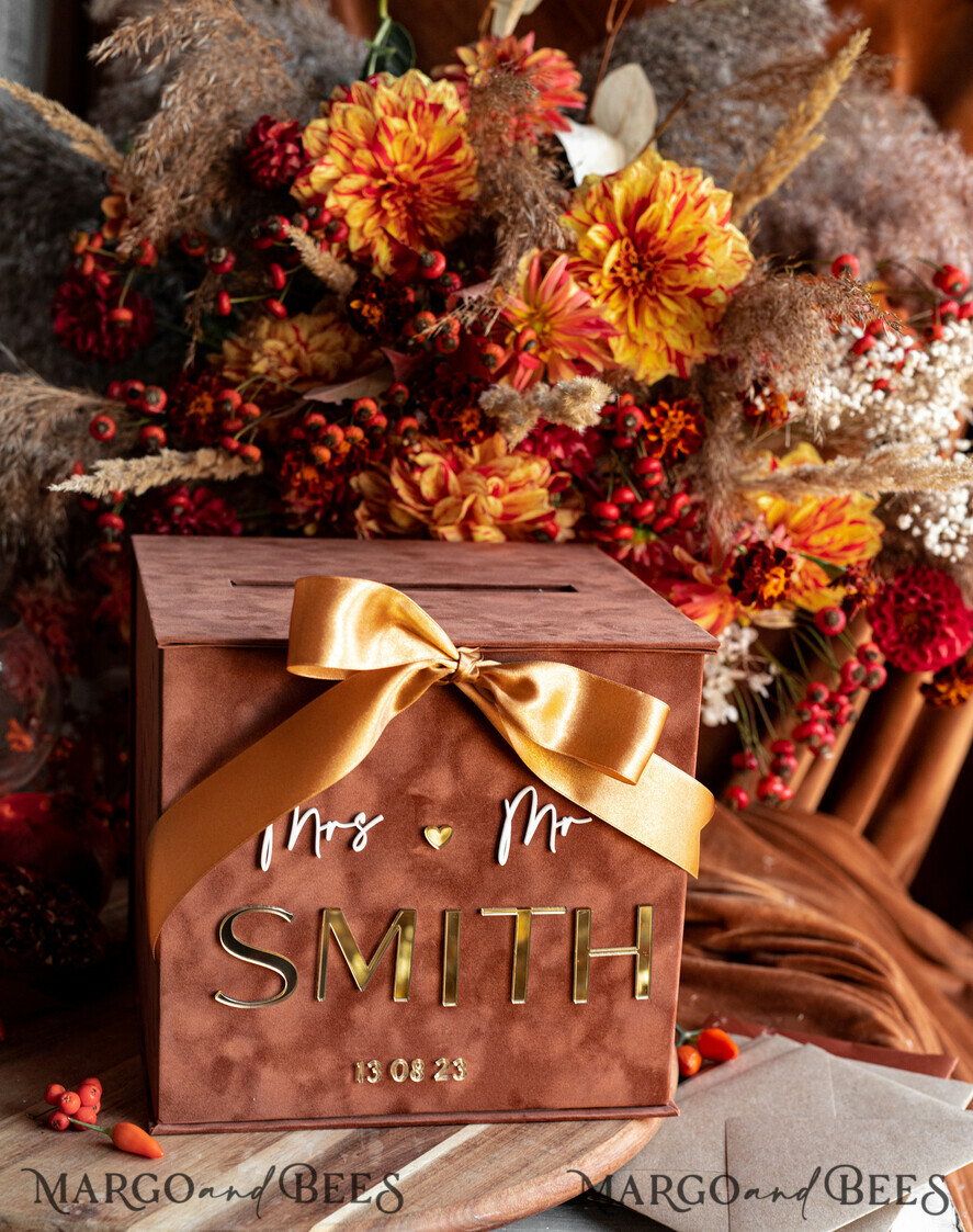 KARTONBOXEN  
 Samtkartenboxen Terrakotta Geschenkkartenbox, Samt Herbsthochzeits-Wunschbrunnen Geldgeschenkkartenbox, Rost personalisierte Hochzeitskartenbox, Kupfer Luxus Kartenbox, Burnt Orange Hochzeitskartenbox mit Deckel, Burnt Orange Hochzeitsgeldbox, Hochzeitskartenbox