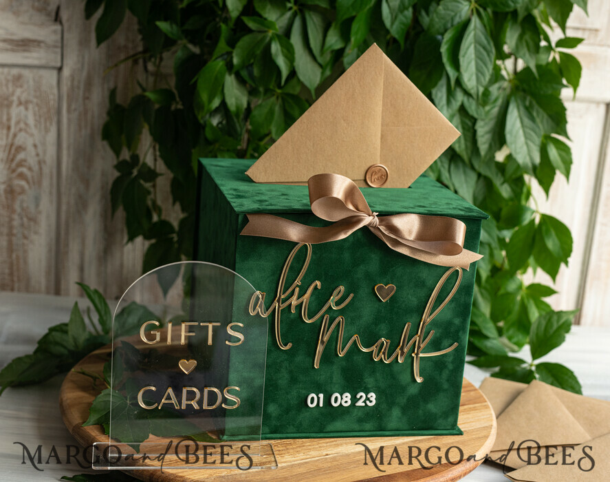 KARTONBOXEN  
 Samtkartenboxen Hochzeitskarte Box Geschenkkartenbox & Bogen Zeichen Set, Samtgrüne Hochzeitswunschbrunnen Geldgeschenkkartenbox, Personalisierte Hochzeitskartenbox, Grüner Luxus-Kartenbox, Hochzeitskartenbox mit Deckel, Smaragdgrüne Hochzeitsgeldbox, Garten Hochzeitskartenbox