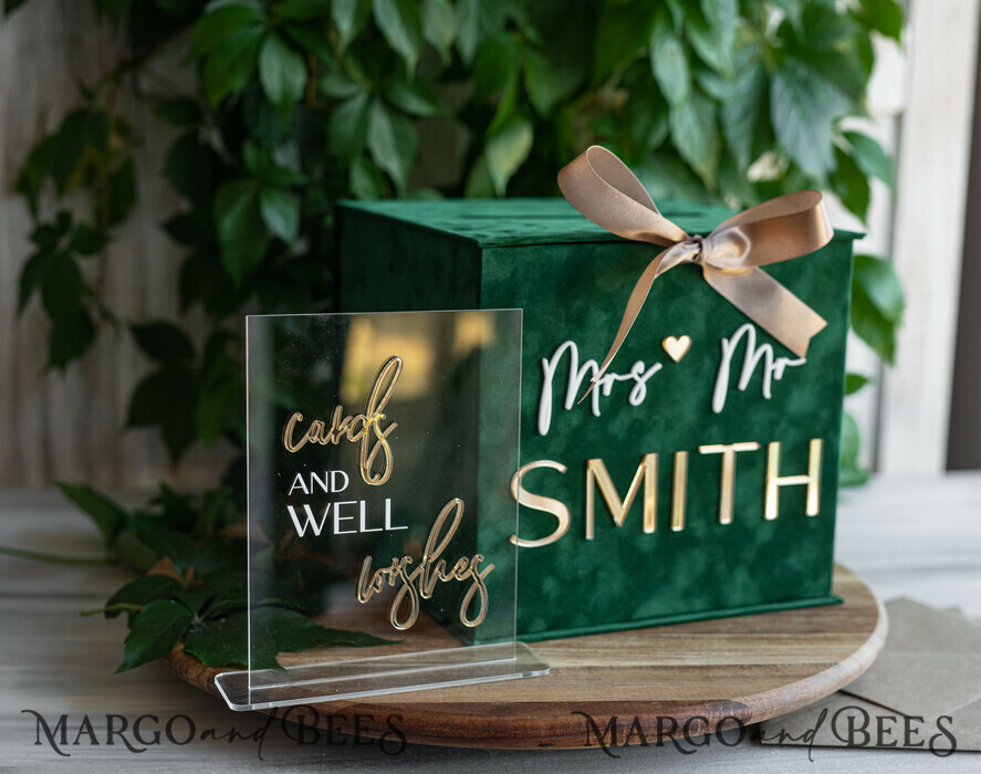 KARTONBOXEN  
 Samtkartenboxen Geschenkkartenbox & Schilderset, Samtgrüne Hochzeitswunschbrunnen-Geschenkkartenbox, personalisierte Hochzeitskartenbox, luxuriöse Kartenbox mit Grünpflanzen, Hochzeitskartenbox mit Deckel, smaragdgrüne Hochzeitsgeldbox, Gartenhochzeitskartenbox.
