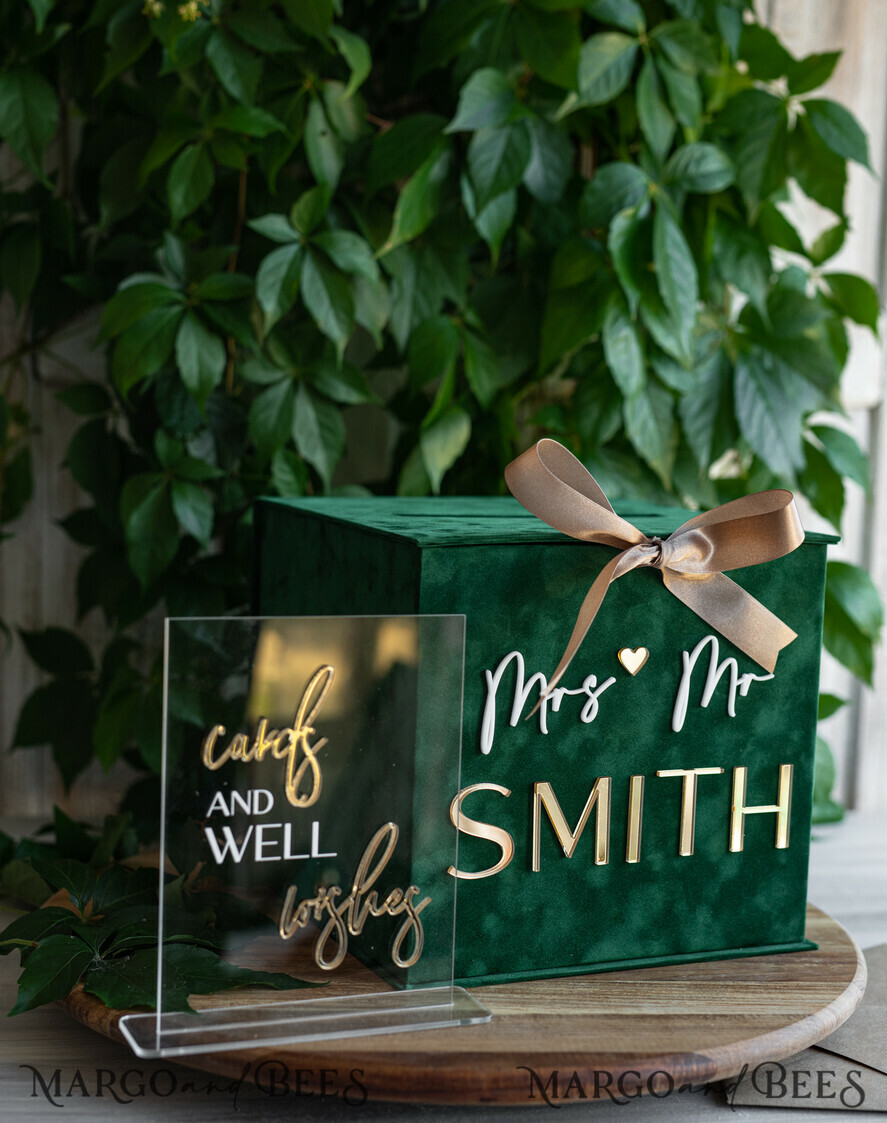 KARTONBOXEN  
 Samtkartenboxen Geschenkkartenbox & Schilderset, Samtgrüne Hochzeitswunschbrunnen-Geschenkkartenbox, personalisierte Hochzeitskartenbox, luxuriöse Kartenbox mit Grünpflanzen, Hochzeitskartenbox mit Deckel, smaragdgrüne Hochzeitsgeldbox, Gartenhochzeitskartenbox.