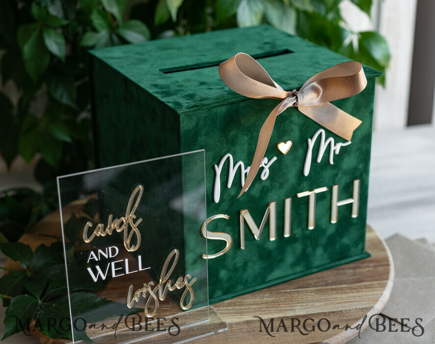 KARTONBOXEN  
 Samtkartenboxen Geschenkkartenbox & Schilderset, Samtgrüne Hochzeitswunschbrunnen-Geschenkkartenbox, personalisierte Hochzeitskartenbox, luxuriöse Kartenbox mit Grünpflanzen, Hochzeitskartenbox mit Deckel, smaragdgrüne Hochzeitsgeldbox, Gartenhochzeitskartenbox.
