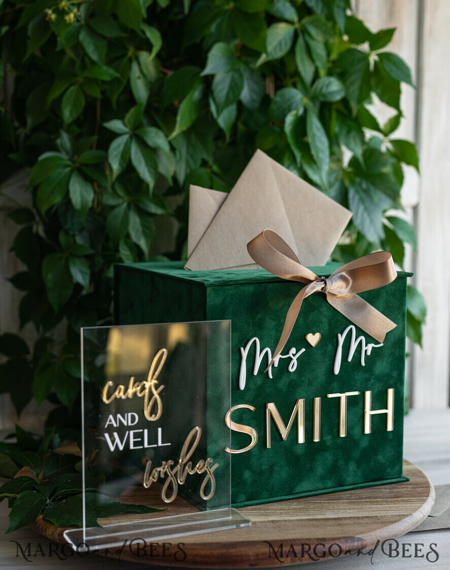 KARTONBOXEN  
 Samtkartenboxen Geschenkkartenbox & Schilderset, Samtgrüne Hochzeitswunschbrunnen-Geschenkkartenbox, personalisierte Hochzeitskartenbox, luxuriöse Kartenbox mit Grünpflanzen, Hochzeitskartenbox mit Deckel, smaragdgrüne Hochzeitsgeldbox, Gartenhochzeitskartenbox.