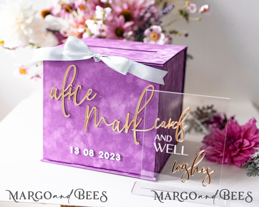KARTONBOXEN  
 Samtkartenboxen Geschenkkartenbox & Karten mit guten Wünschen Set, Samt Lila Hochzeitswunschbrunnen Geldgeschenkkartenbox, personalisierte Hochzeitskartenbox, luxuriöse Kartenbox, Hochzeitskartenbox mit Deckel, Hochzeitsgeldbox, Hochzeitskartenbox