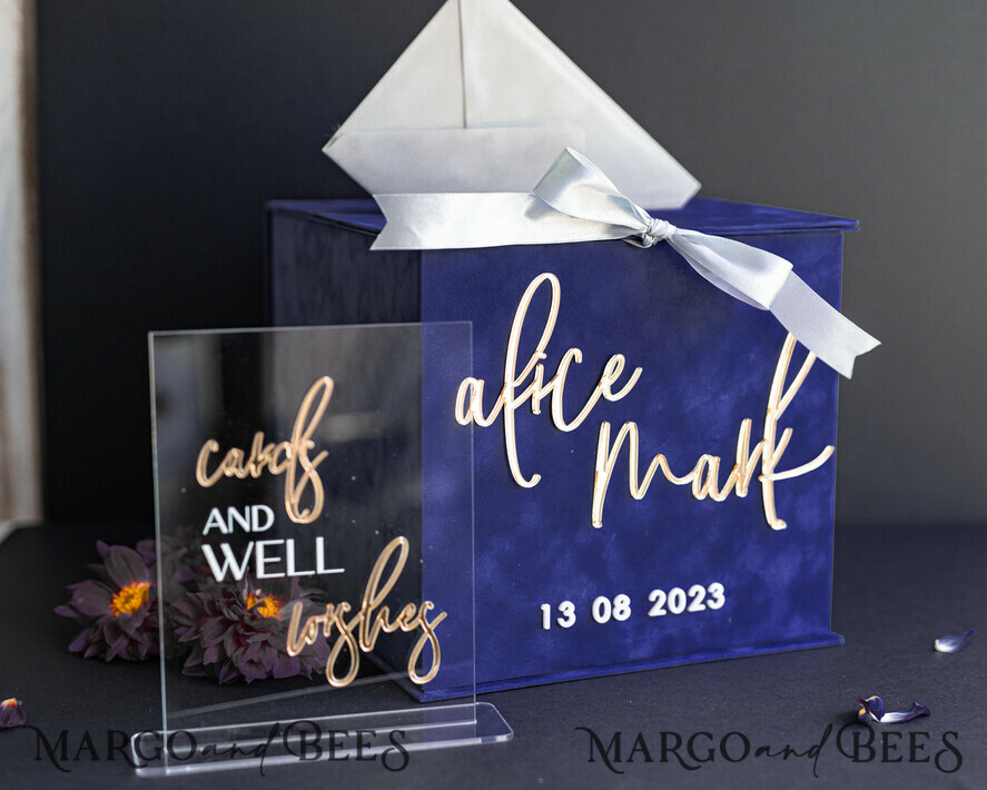 KARTONBOXEN  
 Samtkartenboxen Geschenkkartenbox & Karten mit besten Wünschen Set, Samt Navy Hochzeitswunschbrunnen Geldgeschenkkartenbox, personalisierte Hochzeitskartenbox, luxuriöse Kartenbox, Hochzeitskartenbox mit Deckel, Hochzeitsgeldbox, Hochzeitskartenbox.