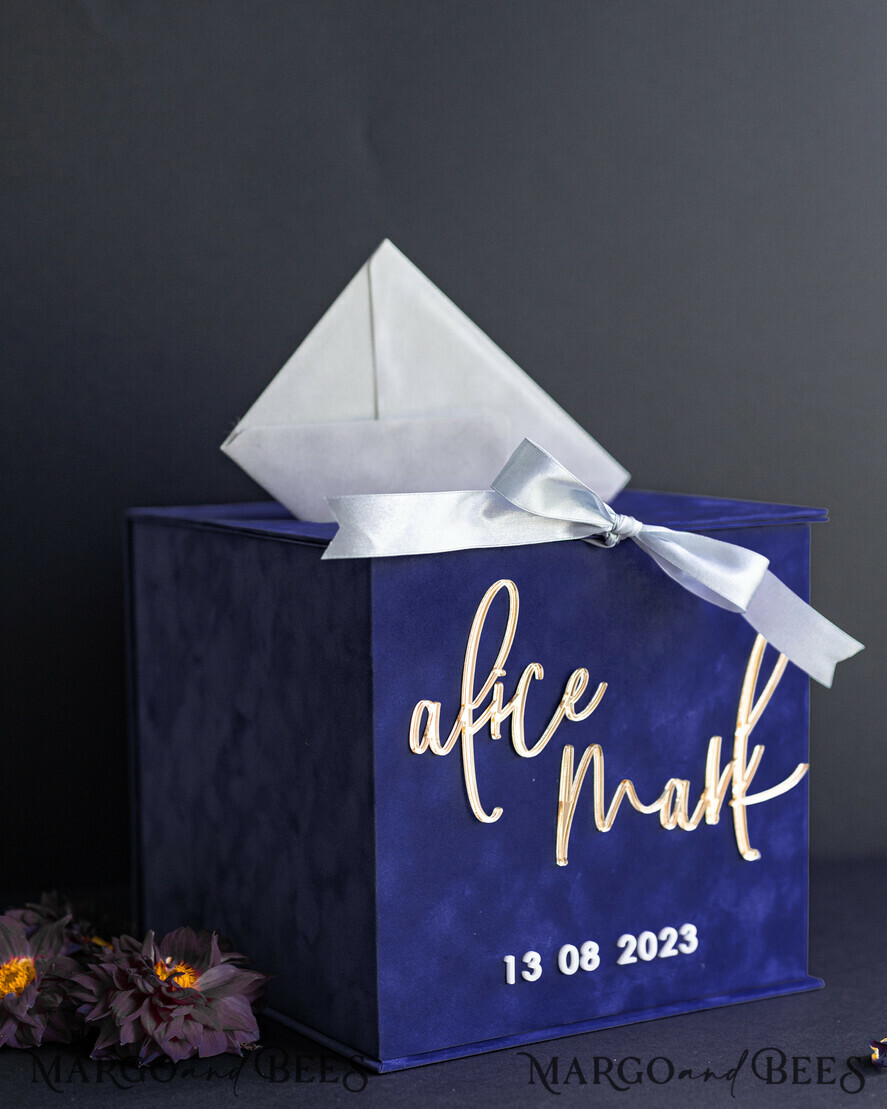 KARTONBOXEN  
 Samtkartenboxen Geschenkkartenbox & Karten mit besten Wünschen Set, Samt Navy Hochzeitswunschbrunnen Geldgeschenkkartenbox, personalisierte Hochzeitskartenbox, luxuriöse Kartenbox, Hochzeitskartenbox mit Deckel, Hochzeitsgeldbox, Hochzeitskartenbox.