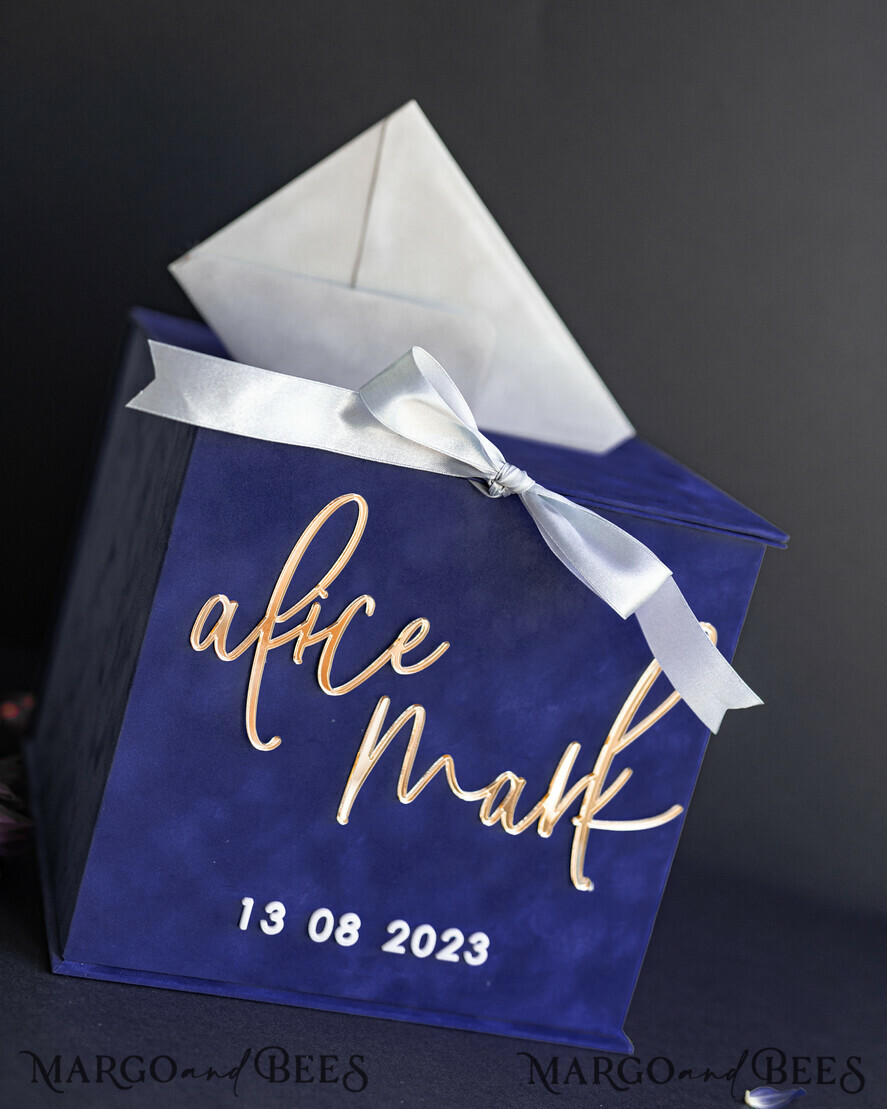 KARTONBOXEN  
 Samtkartenboxen Geschenkkartenbox & Karten mit besten Wünschen Set, Samt Navy Hochzeitswunschbrunnen Geldgeschenkkartenbox, personalisierte Hochzeitskartenbox, luxuriöse Kartenbox, Hochzeitskartenbox mit Deckel, Hochzeitsgeldbox, Hochzeitskartenbox.