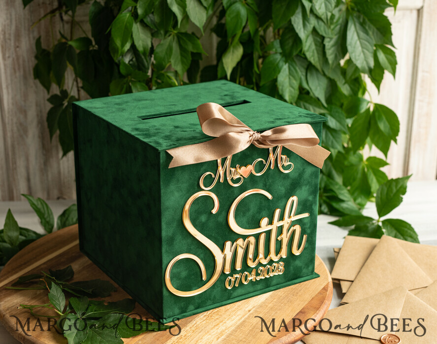 KARTONBOXEN  
 Samtkartenboxen Hochzeitskartenbox für Gartenhochzeiten, Geschenkkartenbox & Schild-Set, Samtgrüne Hochzeitswunschbox für Geldgeschenke, personalisierte Hochzeitskartenbox, luxuriöse Kartenbox mit Grünpflanzen, Hochzeitskartenbox mit Deckel, smaragdgrüne Hochzeitsgeldbox, Hochzeitskartenbox für Gartenhochzeiten.