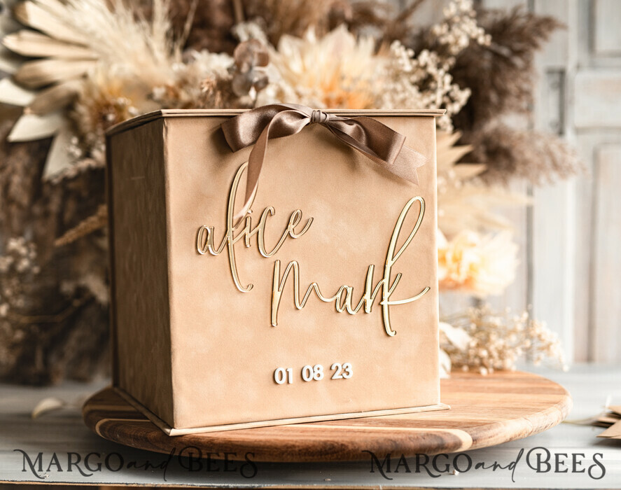 KARTONBOXEN  
 Samtkartenboxen Geschenkkartenbox, samtbeige Hochzeitswunschbox für Geldgeschenkkarten, personalisierte Hochzeitskartenbox, Luxus-Kartenbox, Hochzeitskartenbox mit Deckel, Hochzeitsgeldbox, Hochzeitskartenbox.