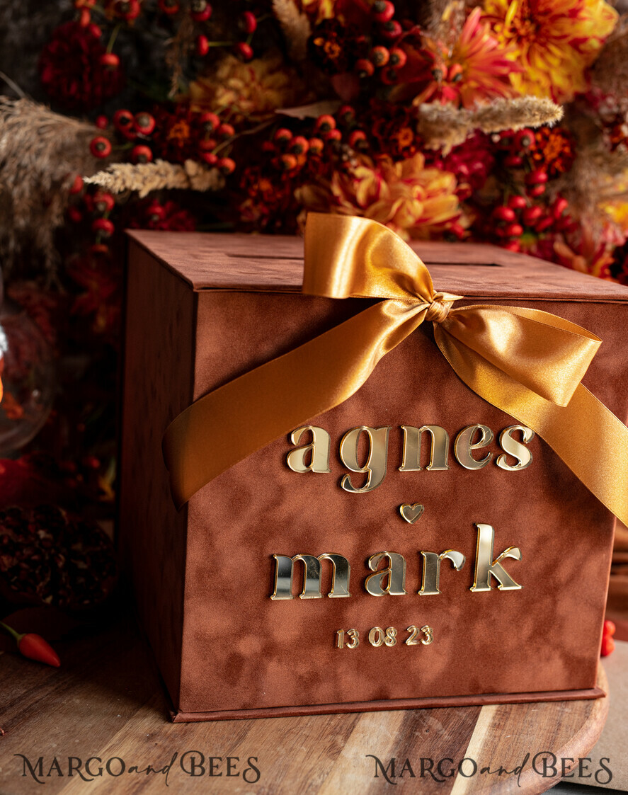 KARTONBOXEN  
 Samtkartenboxen Terracotta Fall Card Box und Arch Acrylkarten & Geschenke Clear Sign, Samt Rost Hochzeitskartenbox mit Deckel, verbranntes Orange Hochzeitsgeldbox, Kupfer Hochzeitskartenbox Karten und Geschenkbogen Acrylsignset