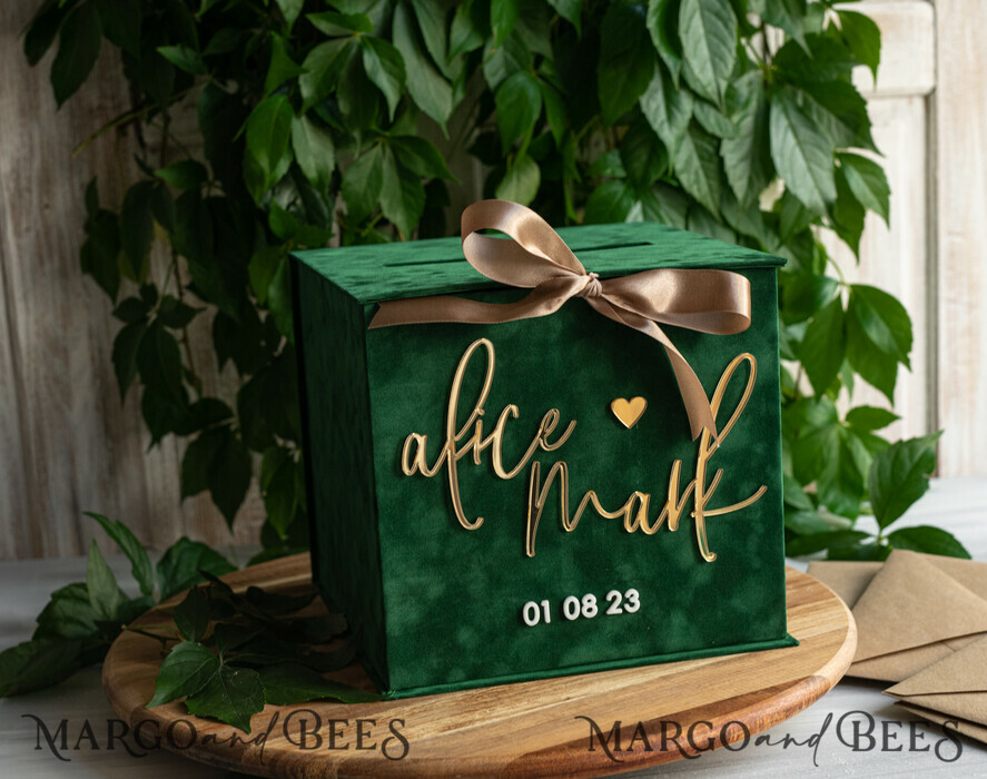 KARTONBOXEN  
 Samtkartenboxen Geschenkgutscheinbox, Samtgrüne Hochzeitswunschbrunnen-Geldgeschenkkartenbox, Personalisierte Hochzeitskartenbox, Luxuriöse Grünpflanzenkartenbox, Hochzeitskartenbox in Grün und Gold mit Deckel, Hochzeitsgeldbox, Smaragdgrüne Hochzeitskartenbox