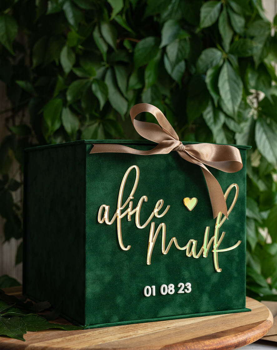 KARTONBOXEN  
 Samtkartenboxen Geschenkgutscheinbox, Samtgrüne Hochzeitswunschbrunnen-Geldgeschenkkartenbox, Personalisierte Hochzeitskartenbox, Luxuriöse Grünpflanzenkartenbox, Hochzeitskartenbox in Grün und Gold mit Deckel, Hochzeitsgeldbox, Smaragdgrüne Hochzeitskartenbox